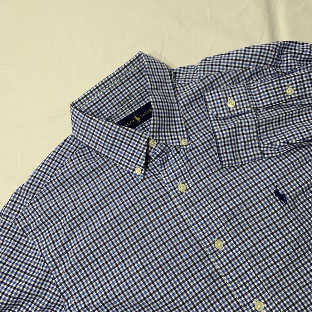 Ralph Lauren Men's Medium Cotton Green Blue Plaid Long Sleeve Button‎ Down Shirt